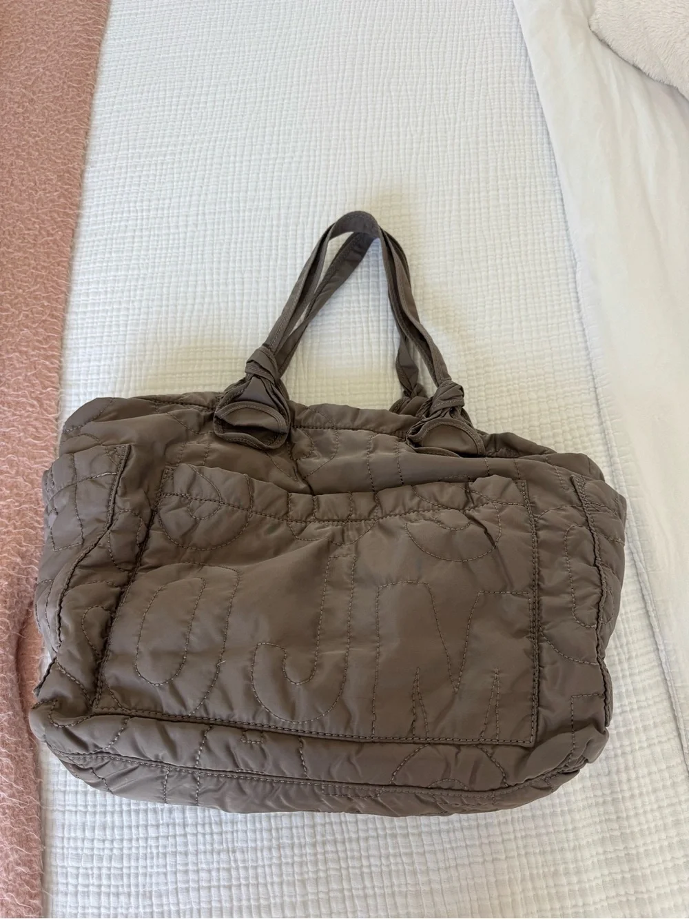 Marc Jacob’s Quilted Nylon diaper Bag in Taupe